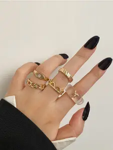 Jewels Galaxy Set Of 5 Gold-Plated  Finger Ring