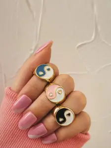 Jewels Galaxy Set Of 3 Gold-Plated  Finger Rings