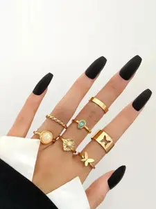 Jewels Galaxy Set Of 7 Gold-Plated Finger Rings