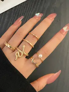 Jewels Galaxy Set Of 6 Gold-Plated Finger Ring