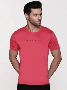 Obaan Men Pink & Navy Blue Brand Logo Printed T-shirt