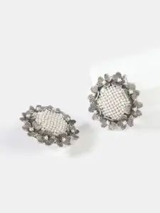 SHAYA Silver-Toned & White Floral Drop Earrings
