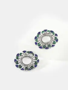 SHAYA Silver-Toned & Blue Contemporary Studs Earrings