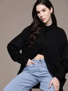The Roadster Lifestyle Co. Solid Drop-Shoulder Sleeves Oversized Longline Casual Shirt