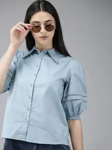 The Roadster Lifestyle Co. Women Pure Cotton Puff Sleeves Casual Shirt
