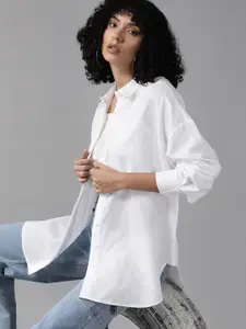 The Roadster Lifestyle Co. Cotton-Linen Drop-Shoulder Sleeves Oversized Casual Shirt