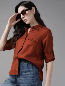 The Roadster Lifestyle Co. Flap Pocket Detailed Roll-Up Sleeves Casual Shirt