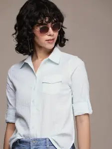 The Roadster Lifestyle Co. Women Pure Cotton Oversized Striped Casual Shirt