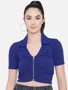 Orchid Hues Blue Shirt Style Crop Top