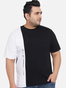 KAY DEE Plus Size Men Black & White Colourblocked Cotton T-shirt