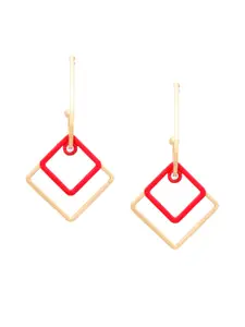 Mali Fionna Gold-Toned & Red Geometric Drop Earrings