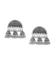 Mali Fionna Women Silver-Toned Jhumkas Earrings