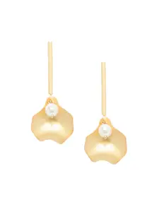 Mali Fionna Gold-Toned & White Contemporary Drop Earrings
