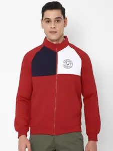 Allen Solly Men Red Colourblocked Cotton Sweatshirt