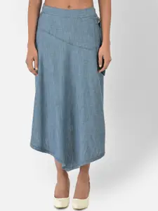 Latin Quarters Women Blue Solid Pure Cotton Denim Skirt