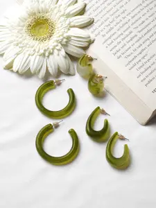 BEWITCHED Green Contemporary Set Of 3 Hoop Earrings