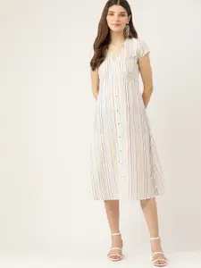 Aaruvi Ruchi Verma White Striped Midi Dress