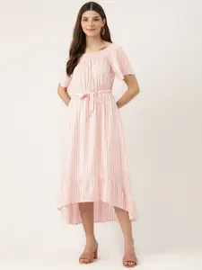 Aaruvi Ruchi Verma Pink & White Striped Midi Dress