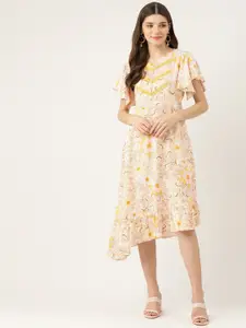 Aaruvi Ruchi Verma Off White & Mustard Yellow Floral Midi Dress