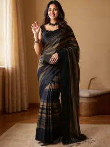 Mitera Black & Tan Striped Party Wear Saree