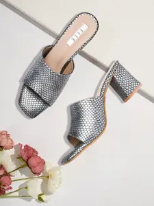 ELLE Grey & Black Snakeskin Textured Block Heels