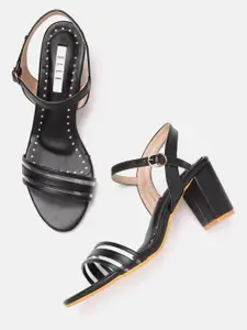 ELLE Black & Transparent Striped Block Heels