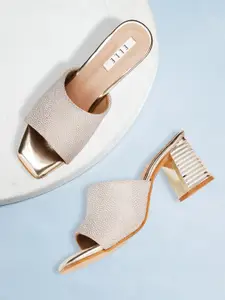 ELLE Gold-Toned Shimmer Block Heels