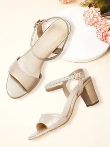 ELLE Muted Gold-Toned Solid Block Heels