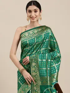 Mitera Green & Golden Silk Blend Bandhani Saree