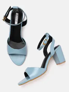 ELLE Blue Solid Block Heels