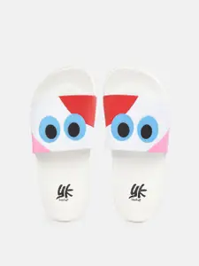 YK Boys White & Blue Quirky Printed Sliders