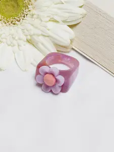 BEWITCHED Purple Floral Square Shaped Signet Finger Ring