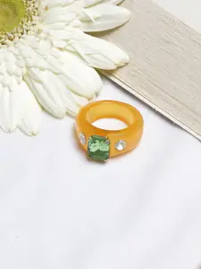 BEWITCHED Yellow & Green Rhinestone-Studded Finger Ring