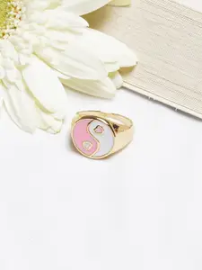 BEWITCHED Gold-Toned & White Enamelled Finger Ring