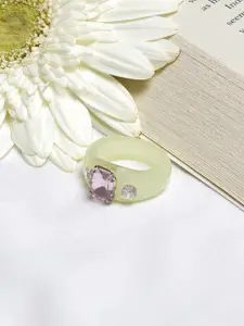 BEWITCHED Yellow & Pink Rhinestone-Studded Finger Ring