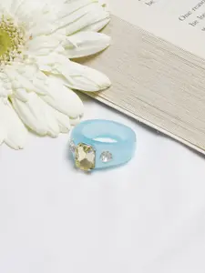 BEWITCHED Blue & Yellow Mel Rhinestone Studded Circular Finger Ring