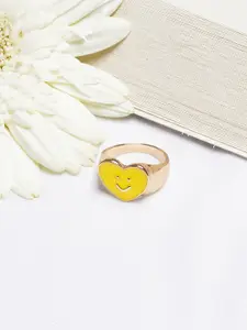BEWITCHED Gold-Toned & Yellow Heart With Smiley Finger Ring