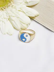 BEWITCHED Gold-Toned Blue & White Enamelled Finger Ring