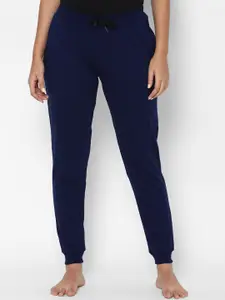 Allen Solly Woman Women Navy Blue Solid Slim Fit Knitted Pure Cotton Lounge Joggers