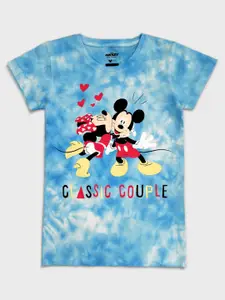 Kids Ville Girls Blue & White Mickey & Minnie Printed Pure Cotton T-shirt
