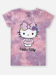 Kids Ville Girls Pink & White Hello Kitty Printed Pure Cotton T-shirt
