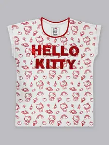 Kids Ville Girls White & Red Hello Kitty Printed Cotton T-shirt