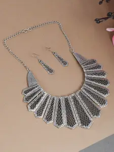 Silvermerc Designs Oxidised Silver-Plated Statement Necklace with Earrings