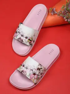 ELLE Women Pink & White Floral Printed Sliders