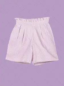 Allen Solly Junior Girls Purple & White Striped Pure Cotton Shorts