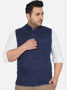 John Pride Men Blue Plus Size Denim Nehru Jacket