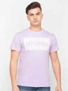 Globus Men Lavender Typography Printed Cotton T-shirt
