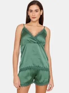 Zivame Women Green Satin Night suit