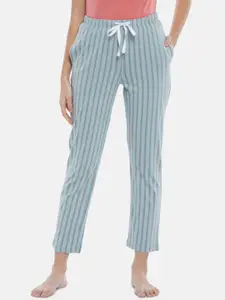Dreamz by Pantaloons Women Olive-coloured Pure Cotton Striped Lounge Pants
