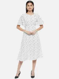 Annabelle by Pantaloons White & Black Geometric Printed Dress
